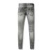 Men's Distressed Jeans With Leather Panels - Slim Fit Grey Denim Pants, Streetwear Patchwork Designer Jeans For Men_viptrois.com