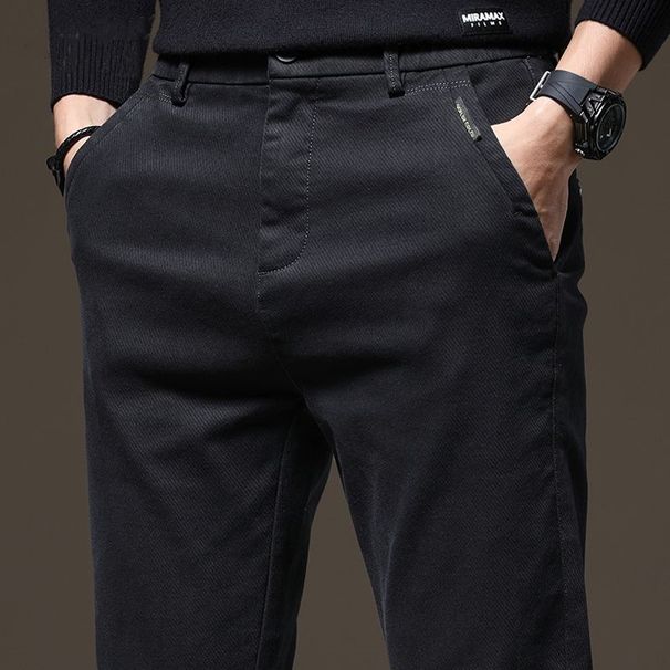 Men's Clothing Autumn Medium Thick Casual Pants Business Slim Straight Leg Elastic Trousers_viptrois.com