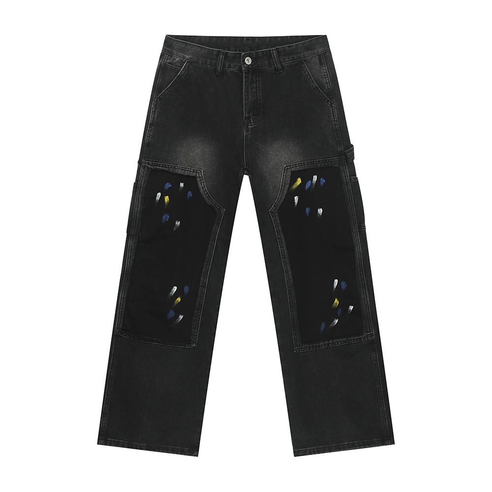 Men's Clothing 2025 Autumn New Products Street Fashion Graffiti Splicing Design Straight Loose Jeans_viptrois.com