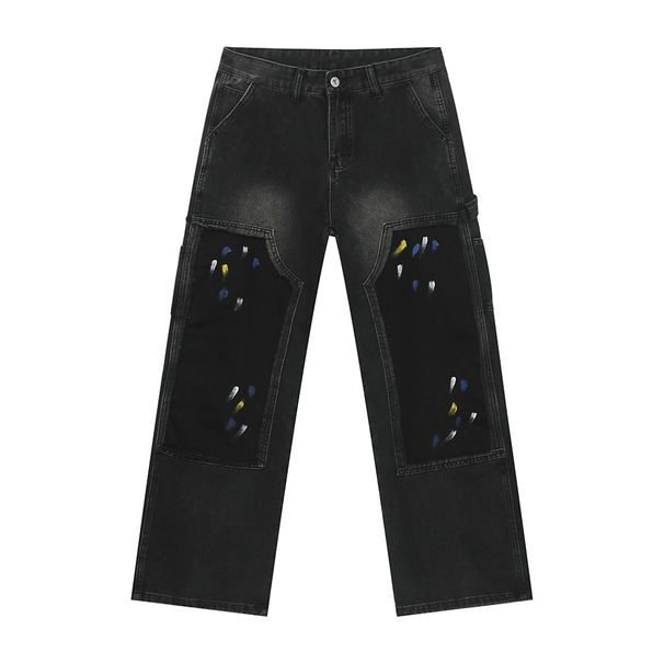 Men's Clothing 2025 Autumn New Products Street Fashion Graffiti Splicing Design Straight Loose Jeans_viptrois.com