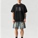 Men's Clothing Men's Summer Denim Shorts Style Trendy High Street Heavyweight Distressed Ripped Drawstring Loose Fitting Casual Five Quarter Length_viptrois.com