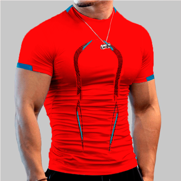 Summer men's fitness training breathable European size quick drying clothes Men's sports fashion short sleeved T-shirt_viptrois.com