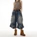 Men's Clothing Multi Pocket Workwear Denim Shorts Pleated Design Cropped Loose Drape Pants_viptrois.com
