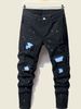 Men's Slim Fit Ink Splashed Patchwork Color Matching Skinny Pants New Men's Paint Jeans_viptrois.com