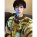 Pure Ginger Yellow Color-Block Striped Sweater For Men, Design Sense, Lazy Style, Seahorse Wool Inner Layer, Knitted Base_viptrois.com