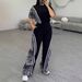 Animal Print Short Sleeve T-Shirt And Straight Leg Pants Lounge Set, Casual Two Piece Outfit For Women, Comfortable Daily Wear_viptrois.com