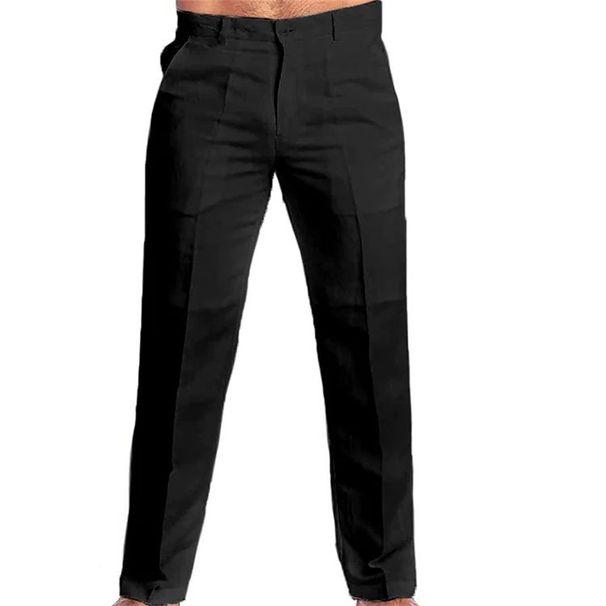 Men's Clothing 2024 New Solid Color Trousers Spot Spring And Summer New Solid Color Linen Slant Pocket Loose Casual Trousers Spot Men_viptrois.com