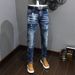 Jean Déchiré Rétro Bleu Pour Hommes, Pantalon En Denim, Slim, Peint, Style Coréen, Vintage, Décontracté_viptrois.com