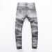 Men's Clothing High Street Fashion Men's Jeans Old Gray Washed Hole Patch Paint Trendy Brand Slim Fit Pants_viptrois.com