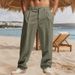 Men's Linen Striped Casual Trousers - Loose Fit Breathable Pants For Sports & Everyday Wear_viptrois.com