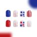 Short bright face red and blue color sparkling stripes wear nail art American Independence Day five-pointed star foreign trade nail art 24 pieces_viptrois.com