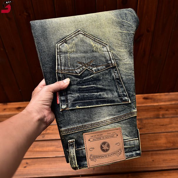 Men's Clothing High End Trendy Jeans For Men Autumn And Winter Washed Retro Autumn And Winter Handsome Slim Straight Elastic Long Pants_viptrois.com