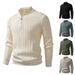 Men's Clothing Semi-Turtleneck Zip-Up Knit Sweater - Slim Fit Casual Pullover With Ribbed Hem For Winter & Fall (Beige, Gray, Black, Khaki)_viptrois.com