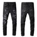 Men's Clothing European And American Men's High Street Black Jeans Men's Hand Worn Multi Patch American Style Small Feet Trendy Brand 669_viptrois.com