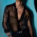 Men's Clothing Casual Lapel Density Mesh Personality Long Sleeve Sexy See Through Shirt_viptrois.com