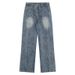 Men's Clothing Retro Cleanfit Tie Dyed Straight Jeans Couple Style Bamboo Texture Simple Men And Women Wide Leg Pants_viptrois.com