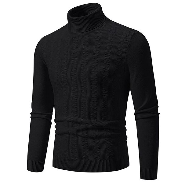 Men's Slim-Fit High Neck Sweater – Winter Knit Pullover With Jacquard Pattern (M-3XL) | Stretchable & Stylish Casual Wear_viptrois.com