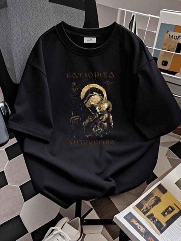 Batushka Litourgiya Батюшка Литоургиiа Duble Sided Metal T Shirt Men's Size M Graphic Summer Homme Stylish Unisex Stretched Casual Soft Streetwear_viptrois.com