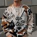 Cartoon Cat Jacquard Sweater – Oversized Unisex Knit Pullover (Blue/Grey/Brown, XS-XXL)_viptrois.com