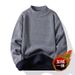 Autumn Winter Fashion Versatile Half Turtleneck Sweater Men's Lined Solid Color One-Piece Fleece Warm Knitted Base Shirt_viptrois.com