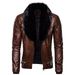 "Men's PU Leather Jacket With Faux Fur Collar – Slim Fit Zip-Up Biker Style Coat For Casual & Streetwear"_viptrois.com