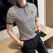 Men's Slim Fit Striped Polo Shirt Short Sleeved Collared Thin Stretchy Cotton T-Shirt TikTok Viral Male Fashion Top_viptrois.com