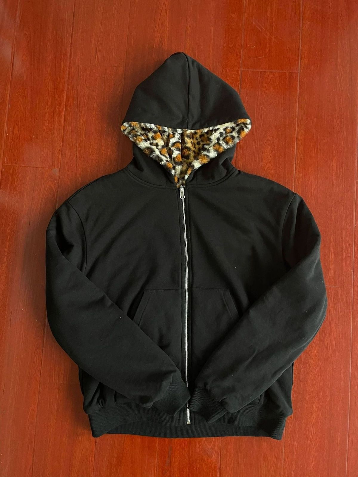 Unisex Oversized Zip-Up Hoodie With Reversible Leopard Print - Cozy Fleece Lined Streetwear Jacket For Men And Women_viptrois.com