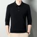 Pure New Cross-Border Autumn Winter Wool Turn-Down Collar Long Sleeve Knitted Polo Shirt Solid Color Middle-Aged Base Sweater_viptrois.com
