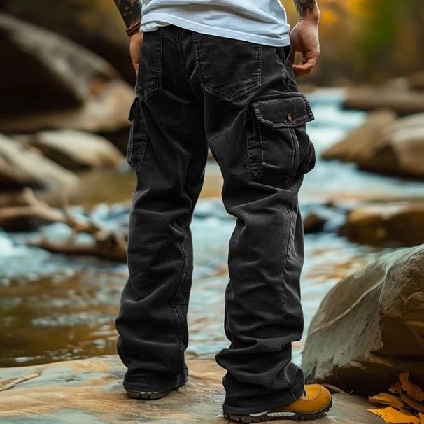 Men's Clothing Corduroy Casual Pants Men Autumn Retro Loose Workwear Pocket Hem Elastic Windproof Design Trousers_viptrois.com