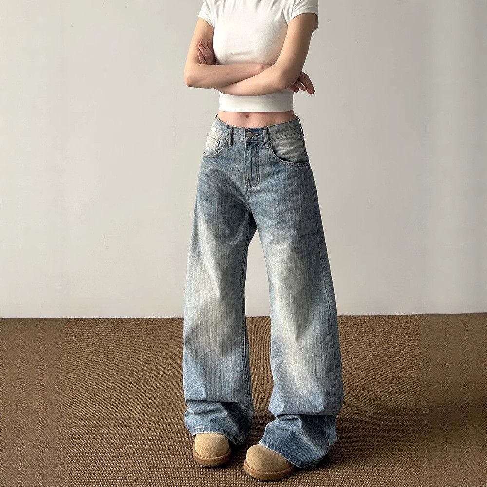 Men’s Clothing Large Size Retro Washed Straight Jeans Summer Thin Versatile Meat Covering Loose High Waist Wide Leg Pants Trousers_viptrois.com