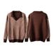 YWFG Men's Waffle Knit Sweater - Loose Fit V-Neck Pullover Long Sleeve Casual Top For Autumn (Brown, S/M/L/XL)_viptrois.com