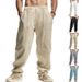 Men's Clothing Cotton And Linen Spot Large Size Pants Breathable Sweat Absorbent Solid Color Trousers Basic Style Casual Wide Leg Pants_viptrois.com