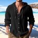 Men's Casual Linen-Look Hooded Shirt, Long Sleeve Breathable Loose Fit Shirt For Spring Summer, Solid Color Streetwear Top_viptrois.com