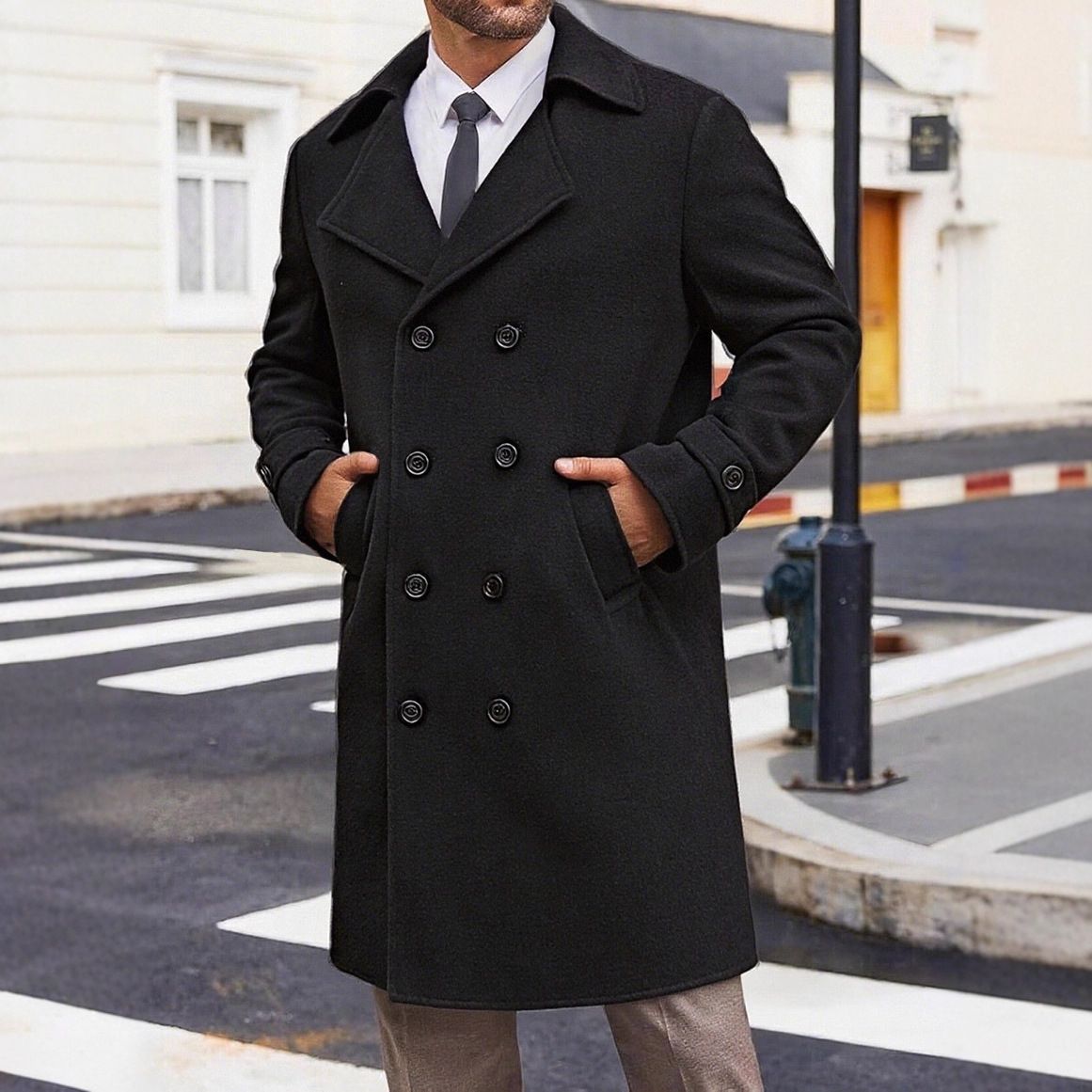 Loom Loom Cross-Border Autumn Winter New European And American Trench Coat Men's Double-Breasted Mid-Length Woolen Overcoat_viptrois.com