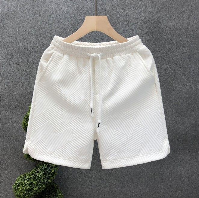Men's Clothing Designed Rhombus Pattern White Shorts Handsome Five Quarter Pants Summer Home Wear Half Pants_viptrois.com