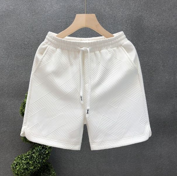 Men's Clothing Designed Rhombus Pattern White Shorts Handsome Five Quarter Pants Summer Home Wear Half Pants_viptrois.com