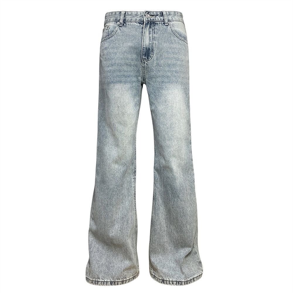 American High Street Flared Jeans For Men Cleanfit Vintage Washed Loose Fit Versatile Trendy Pants_viptrois.com