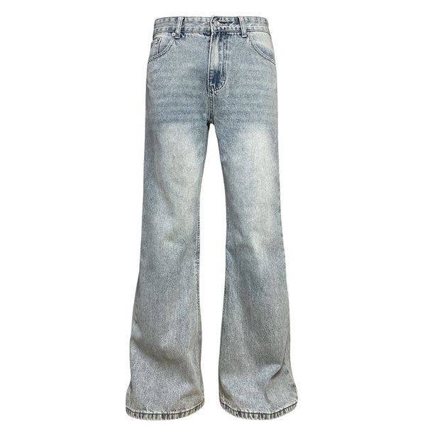 American High Street Flared Jeans For Men Cleanfit Vintage Washed Loose Fit Versatile Trendy Pants_viptrois.com