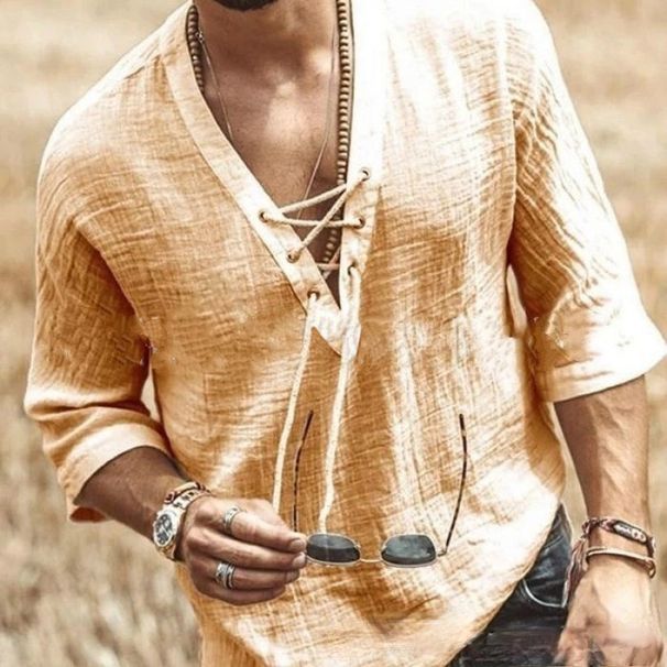 Men's Clothing Chest Tie Corns Mid Sleeve T Shirt_viptrois.com