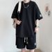 Men's Sports Suit High-End Waffle Texture T-Shirt Shorts Two-Piece Loose Casual Fashion Summer Outfit Trend_viptrois.com