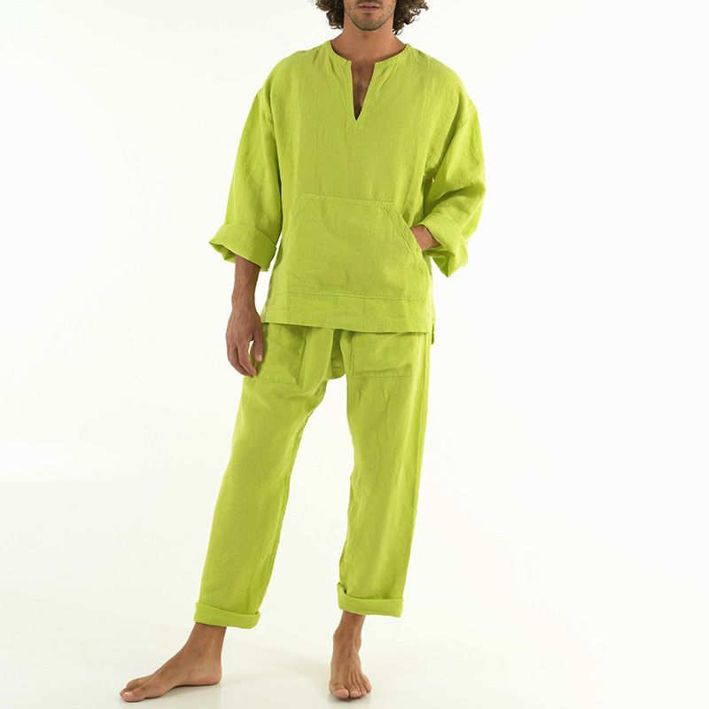 Men's Clothing Early Autumn New Men's V Neck Casual Tops Loose Trousers Sports Suits Men's Clothing_viptrois.com