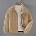 Men's Corduroy Jacket Winter Warm Casual Bomber Coat With Stand Collar Loose Fit Striped Solid Color Outerwear For Youth_viptrois.com