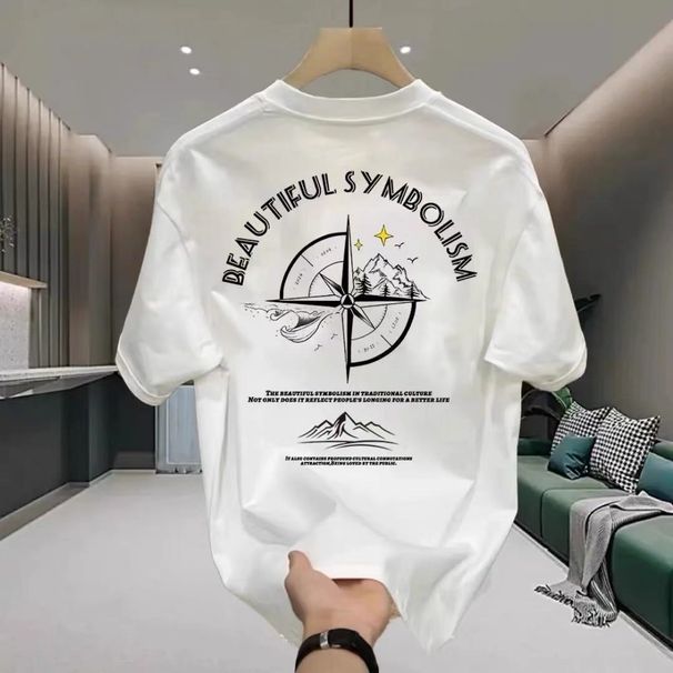 Summer Heavyweight Pure Cotton Short T-Shirt For Men, Brand, Loose Casual Round Neck Printed Tee, Hong Kong Style,_viptrois.com