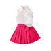 Kids’ Clothing Summer New Girls Suits Small And Medium Sized Children's Three Dimensional Flower Decoration Lapel Top Pleated Skirt Two Piece Suit_viptrois.com
