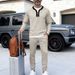 Men's Retro Waffle-Knit Polo & Pants Set - Loose Fit Long Sleeve Henley Lounge Suit, Casual Two-Piece Outfit In 5 Colors_viptrois.com