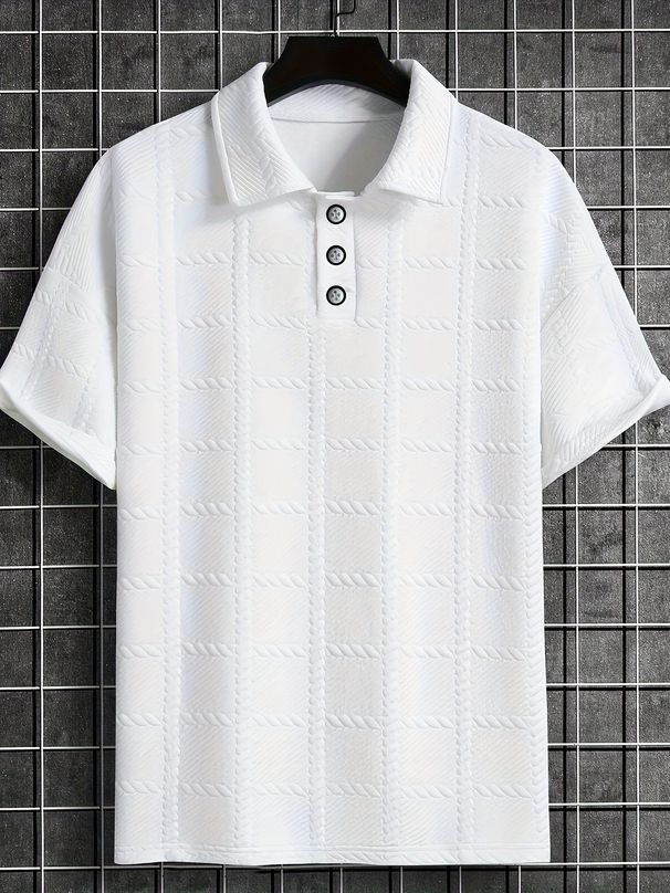 Men's Clothing Summer Polo Shirt T Shirt Simple Solid Color Button Short Sleeved Top_viptrois.com