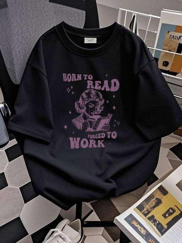 Reading Book Women's Cotton T-Shirt Born To Read Vintage Style Gift Tee Casual Summer Top For Everyday Wear Graphic Stylish Fashion_viptrois.com