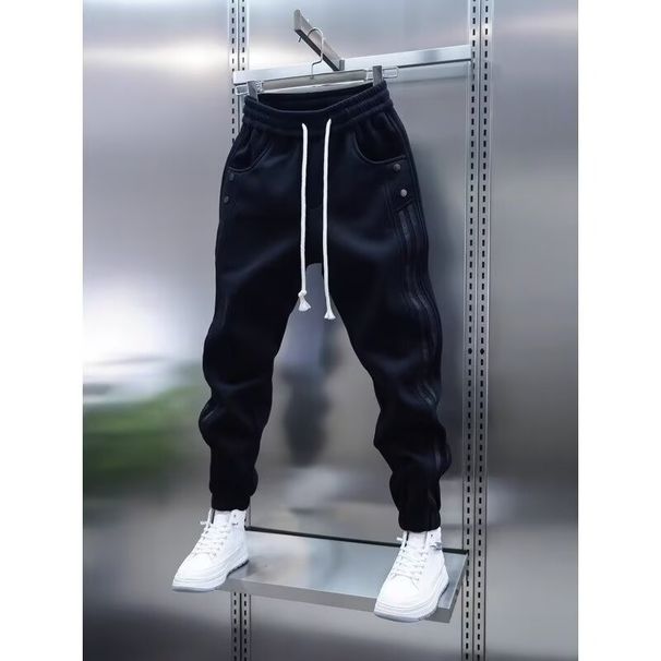 Men's Clothing Casual Jogger Pants With Elastic Waist & Drawstring Cuffs - Striped Slim-Fit Sweatpants For Spring & Autumn (Black/Green)_viptrois.com