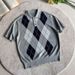 Men's Diamond Patterned Polo Shirt Short Sleeved Summer Retro Couple's Preppy Style Knitted Top_viptrois.com