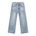 Men's Clothing Denim Retro Washed Blue Ripped Jeans Men's Simple And Versatile Loose Wide Leg Trousers_viptrois.com